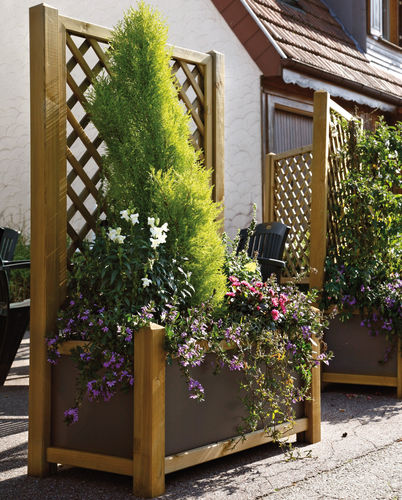 Кадка для садовых растений из сосны - VIOLA - Braun Wuerfele - из лиственницы / прямоугольная / на заказ