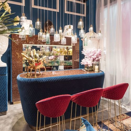 Современный барный табурет - BAY - VGnewtrend - из кожи / из ткани / с основанием из металла