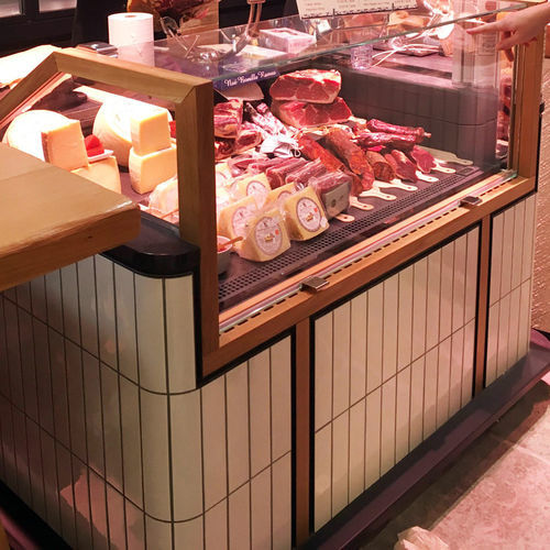 Стоечная холодильная витрина - ROSA PRO RED MEAT - Oscartek - для мясоперерабатывающего предприятия / из нержавеющей стали / с раздвижными дверями