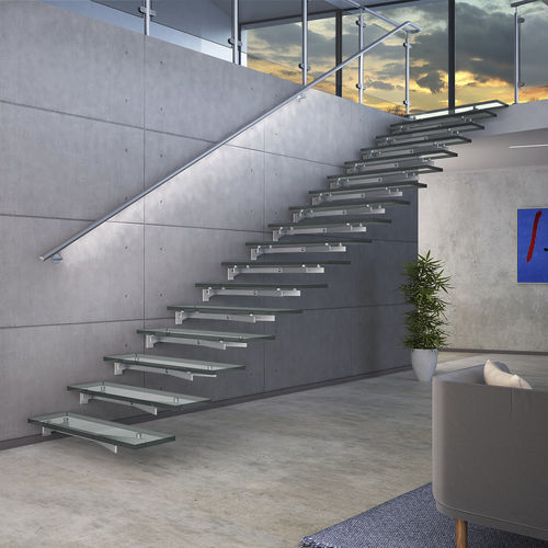 Прямая лестница - GLASSTREE WALL - IAM Design - со стеклянными ступеньками / конструкция из нержавеющей стали / современная