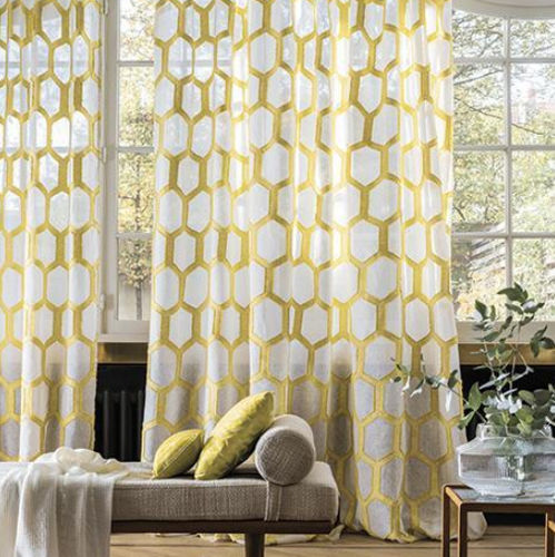 Гардинная занавеска c геометрическим рисунком - ISOMETRIE DESIGNS : DEDALE - Camengo  - из льна / из хлопка / для бытового использования