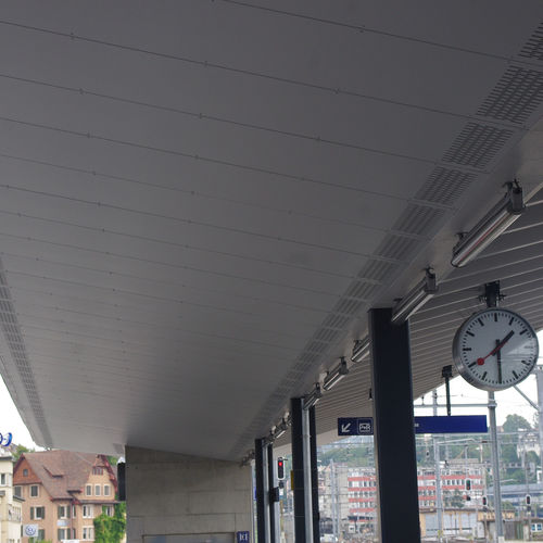 Акустическая панель для подвесных потолков - TRAIN STATION SCHAFFHAUSEN - Bruag Design Factory AG - из древесного волокна / прямоугольная / перфорированная