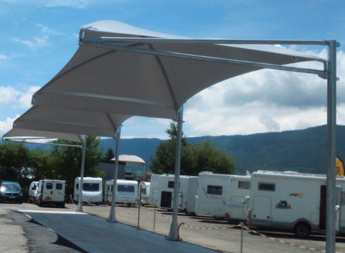 Натяжная конструкция на металлическом каркасе - 2P : CAMPING CARS - Eugreb Invest - для автомобильного навеса / с мембраной из ПВХ / для парковки