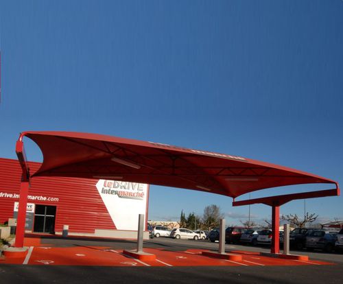 Натяжная конструкция на металлическом каркасе - DRIVE INTERMARCHÉ - Eugreb Invest - для автомобильного навеса / с мембраной из ПВХ / для парковки