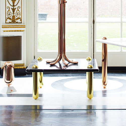 Классический журнальный столик - ULTRA - Jonathan Adler - из полированной латуни / из мрамора / квадратный