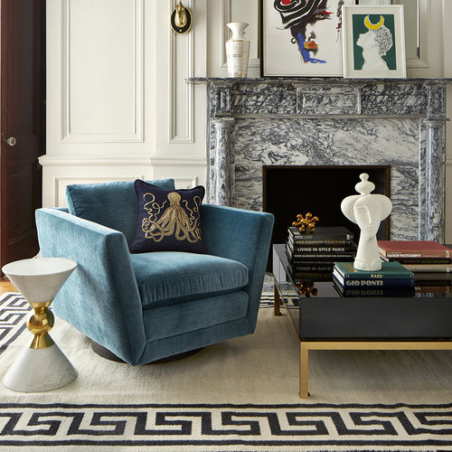 Современное клубное кресло - SEBASTIAN - Jonathan Adler - из бархата / из клена / с центральной опорой