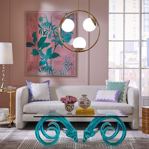 Современный журнальный столик - ARIES - Jonathan Adler - из закаленного стекла / с акриловым основанием / прямоугольный