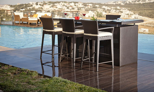 Современный высокий стол для еды стоя - MONTE CARLO - Rattan House - из стекла / из ротанга / прямоугольный
