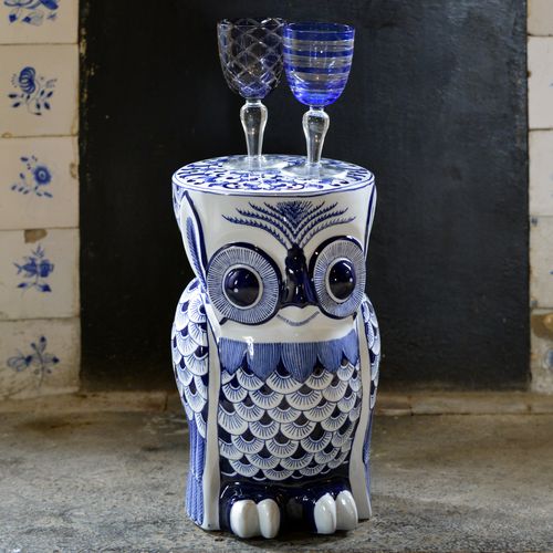 Табурет уникальный дизайн - OWL FLOWER  - Pols Potten - из фарфора / синий