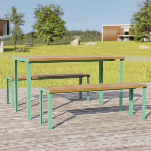Современный обеденный стол - cité Bois - Objets Publics - из цельной древесины / из дугласовой пихты / с основанием из термолакированной стали