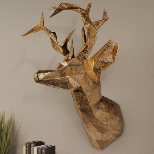 Скульптура из резного дерева - ANTLER HEAD MOUNT - Malabar - из меди / настенная / позолоченная