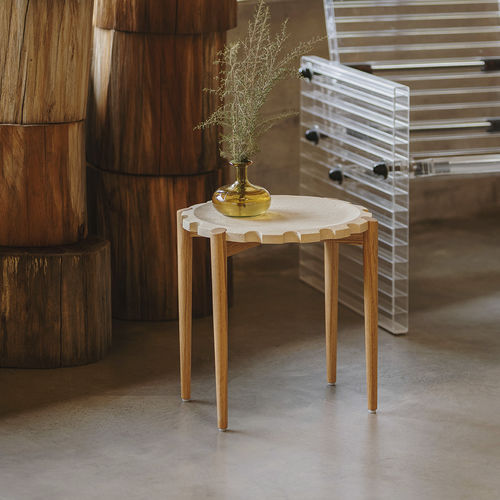 Современный вспомогательный столик - CLOCK TRAVERTINE - MAAMI HOME - из дуба / из цельной древесины / из травертина