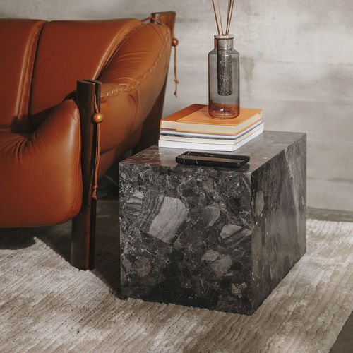 Современный вспомогательный столик - EDGE H GRIS ALVITO - MAAMI HOME - из мрамора / с основанием из мрамора / прямоугольный