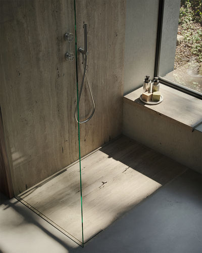 Прямоугольный душевой поддон - ESSAOUIRA TRAVERTINE FLUSH - MAAMI HOME - напольный / на уровне пола / из травертина