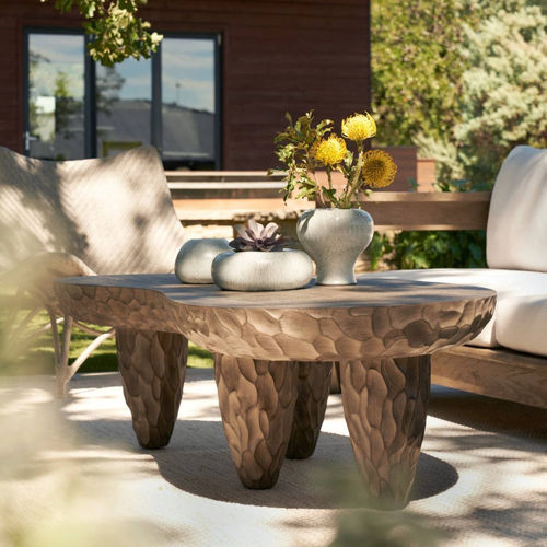 Современный журнальный столик - CUZCO - Arteriors Home - из тикового дерева / с основанием из тикового дерева / изогнутый