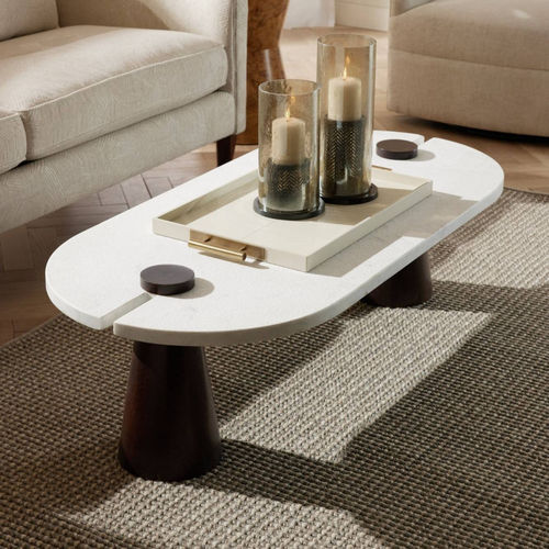 Современный журнальный столик - DELANEY - Arteriors Home - из мрамора / с основанием из древесины / овальный