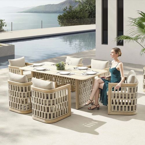 Современный комплект стол - стулья - RIVA - Higold - для наружного применения / из Sunbrella® / из тикового дерева