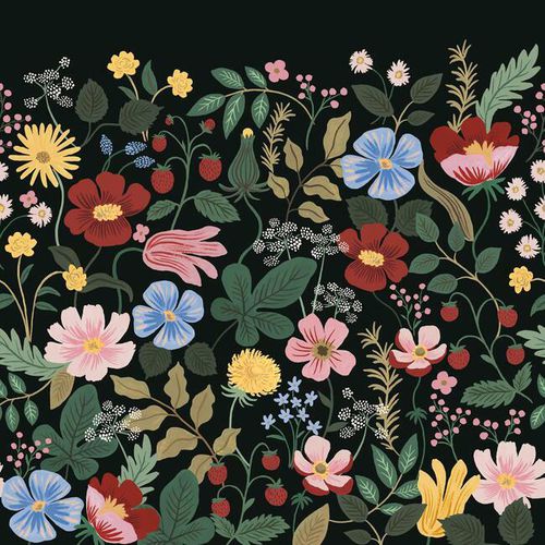 Современный обои - Strawberry Fields  - York wallcoverings - из натурального волокна / в цветочек / имитация обоев