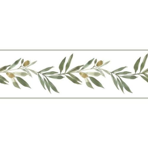 Современный обойный фриз - Olive Branch  - York wallcoverings - в цветочек / белый / зеленый
