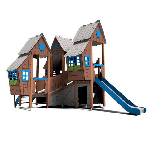 Домик для игр для игровой площадки - SLAVIA VILLAGE  - Free Kids s.c. - напольный / из дерева / с горкой