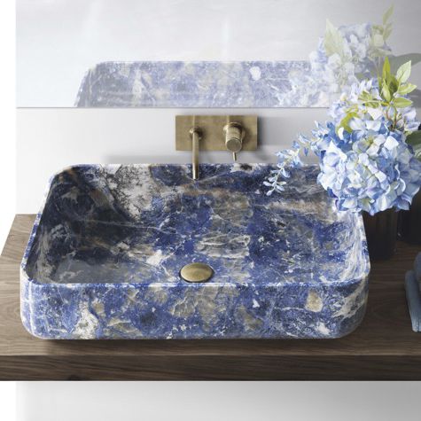 Настольная раковина - BLUE SODALITE - WALL GRANITE SERVICE SRL - из камня / с регулируемым зеркалом / квадратная
