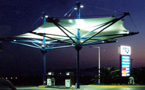 Натяжная конструкция на металлическом каркасе - ELIN GAS STATION - Arka - кабель-мембрана / для покрытий / с мембраной из полиэстера