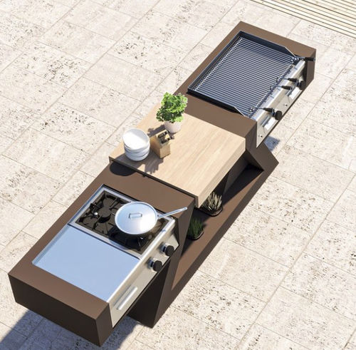 Современная кухня островного типа из Solid Surface - outdoor kitchen - ZEDEXPERIENCE - для наружного применения / коричневая