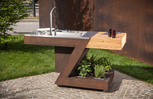 Кухня для наружного применения - zed outdoor - ZEDEXPERIENCE - современная / из нержавеющей стали / из дерева