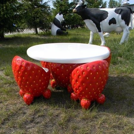 Комплект стол - стулья уникальный дизайн - STRAWBERRY DINING - Terra Group - для наружного применения / из стекловолокна / круглый