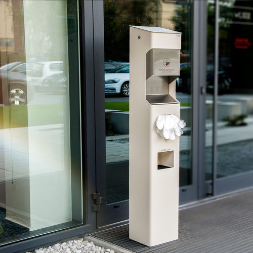 Напольный диспенсер для дезинфицирующего средства - SANIT - ZANO Street Furniture - с диспенсером для перчаток / со встроенным мусорным контейнером / с диспенсером для гигиенических салфеток