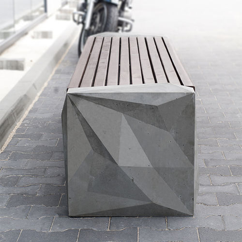 Современная общественная скамейка - TRIGONO 02.434 - ZANO Street Furniture - из дерева / из нержавеющей стали / из бетона