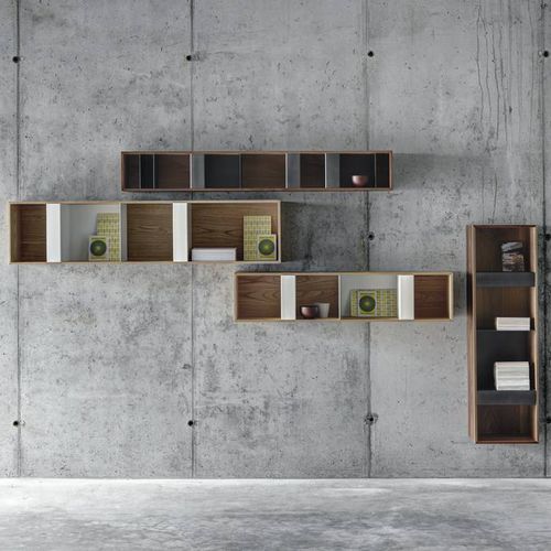 Настенный стеллаж - T BOX - Fioroni Design - современный / из орехового дерева / из стали
