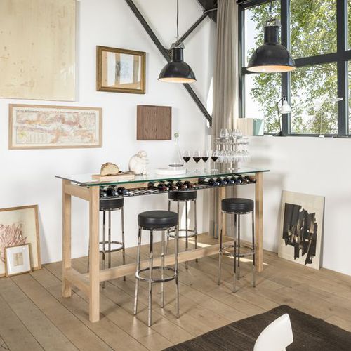 Барная стойка для бара - L’Atelier du Vin - из дуба / из стали, покрытой порошком / из закаленного стекла
