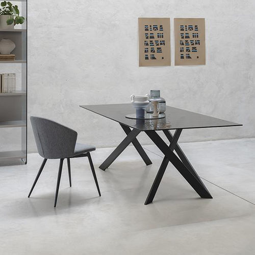 Современный стол - VERTIGO - pezzani home collection - из стекла / из мрамора / с основанием из стали