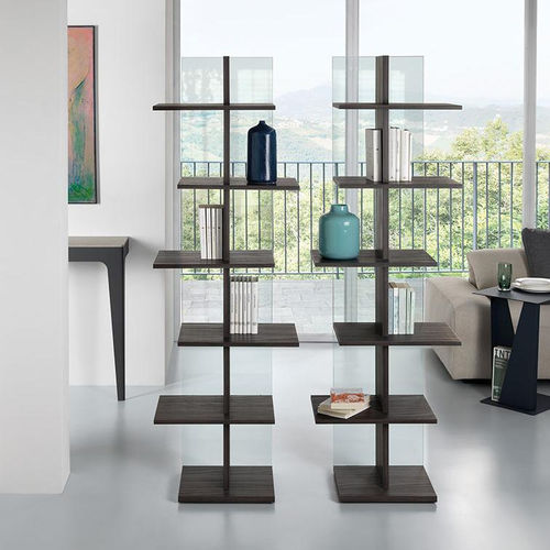 Современный книжный шкаф - STEP - pezzani home collection - из стекла / из стали / со стеклянной дверью