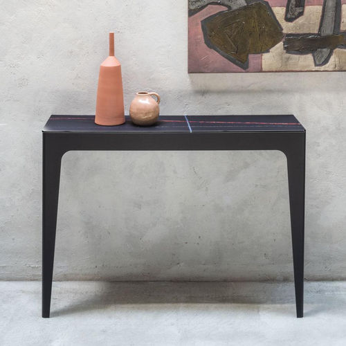 Современный стол-консоль - BRIDGE - pezzani home collection - из закаленного стекла / с основанием из стального листа / прямоугольный