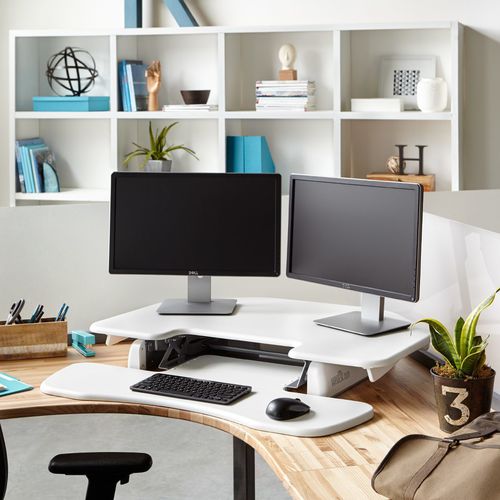 Современный рабочий стол - CUBE CORNER 36™ WHITE - VARIDESK - из металла / угловой / с регулируемой высотой