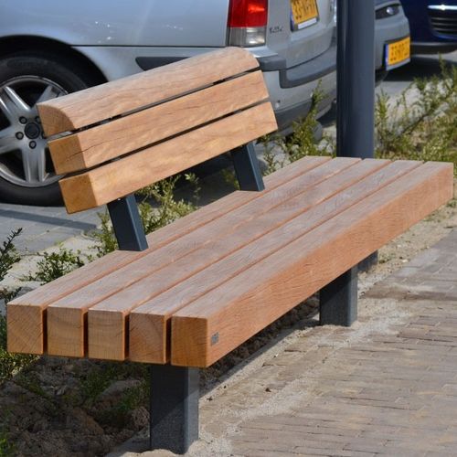 Современная общественная скамейка - MODULO-CONFORT B - CROSO FRANCE - из экзотических пород дерева / из гальванизированной стали / со спинкой