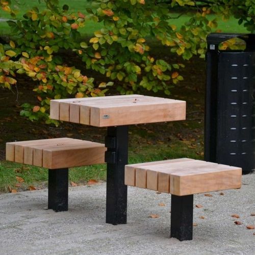 Современный стол для пикника - MODULO DUO - CROSO FRANCE - из экзотических пород дерева / с основанием из оцинкованной стали / прямоугольный
