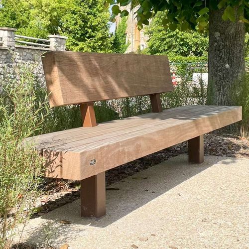 Современная общественная скамейка - MODULO - STANDARD  - CROSO FRANCE - из экзотических пород дерева / из гальванизированной стали / со спинкой
