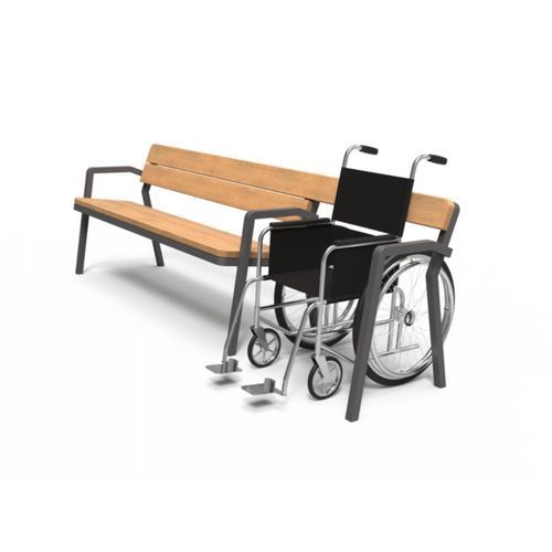 Общественная скамейка для лиц с ограниченными возможностями - CHAT SENIOR - CROSO FRANCE - современная / из стали / из экзотических пород дерева