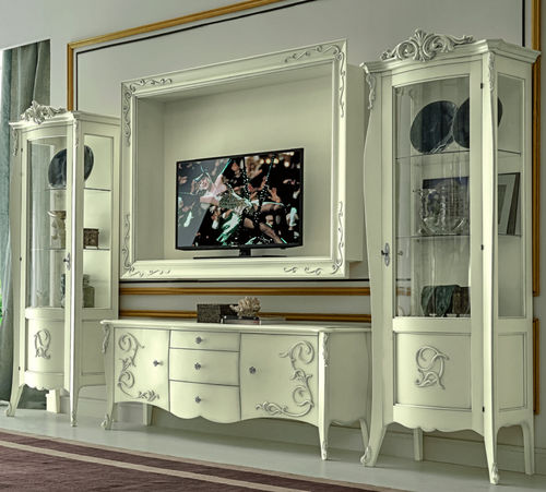 Стилизованный настенный комплект для ТВ - ARABESQUE - ORSITALIA - из цельной древесины / из стекла