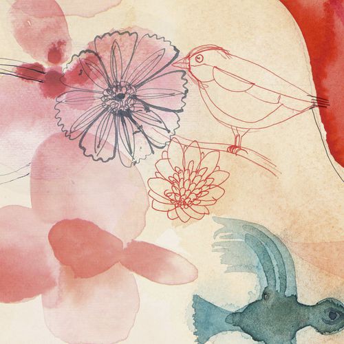 Современный обои - WATERCOLOR AND RED FLOWERS - Wallpepper - в цветочек / набивной