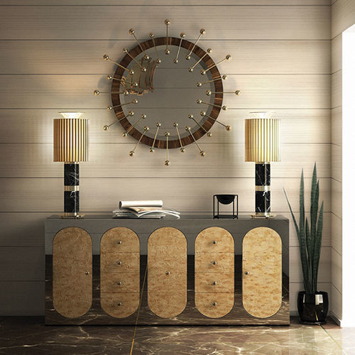 Классический стол-консоль - CLAIRE - Essential Home - из полированной нержавеющей стали / из фанерованной древесины / из клена