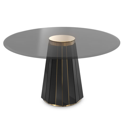 Современный обеденный стол - DARIAN - LUXXU MODERN DESIGN & LIVING - из дымчатого стекла / с основанием из лакированной древесины / с основанием из шлифованной латуни