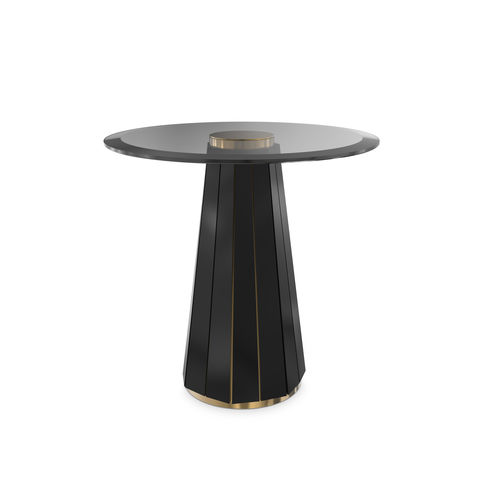 Современный вспомогательный столик - DARIAN II - LUXXU MODERN DESIGN & LIVING - из дымчатого стекла / из полированной латуни / с основанием из лакированной древесины