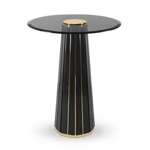 Современный высокий стол для еды стоя - DARIAN  - LUXXU MODERN DESIGN & LIVING - из дымчатого стекла / с основанием из шлифованной латуни / с основанием из древесины