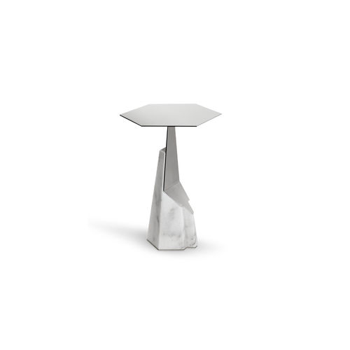 Современный вспомогательный столик - MYLLO - LUXXU MODERN DESIGN & LIVING - из дымчатого стекла / из полированной нержавеющей стали / с основанием из мрамора
