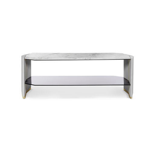 Современный вспомогательный столик - ALGERONE LONG - LUXXU MODERN DESIGN & LIVING - из полированной латуни / из мрамора / с основанием из латуни