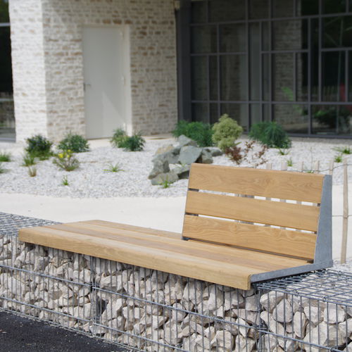 Современная общественная скамейка - MOBILIER EVOL 1/2 DOSSIER - ID GABION - L'AGENCE URBAINE - из гальванизированной стали / из цельной древесины / из камня